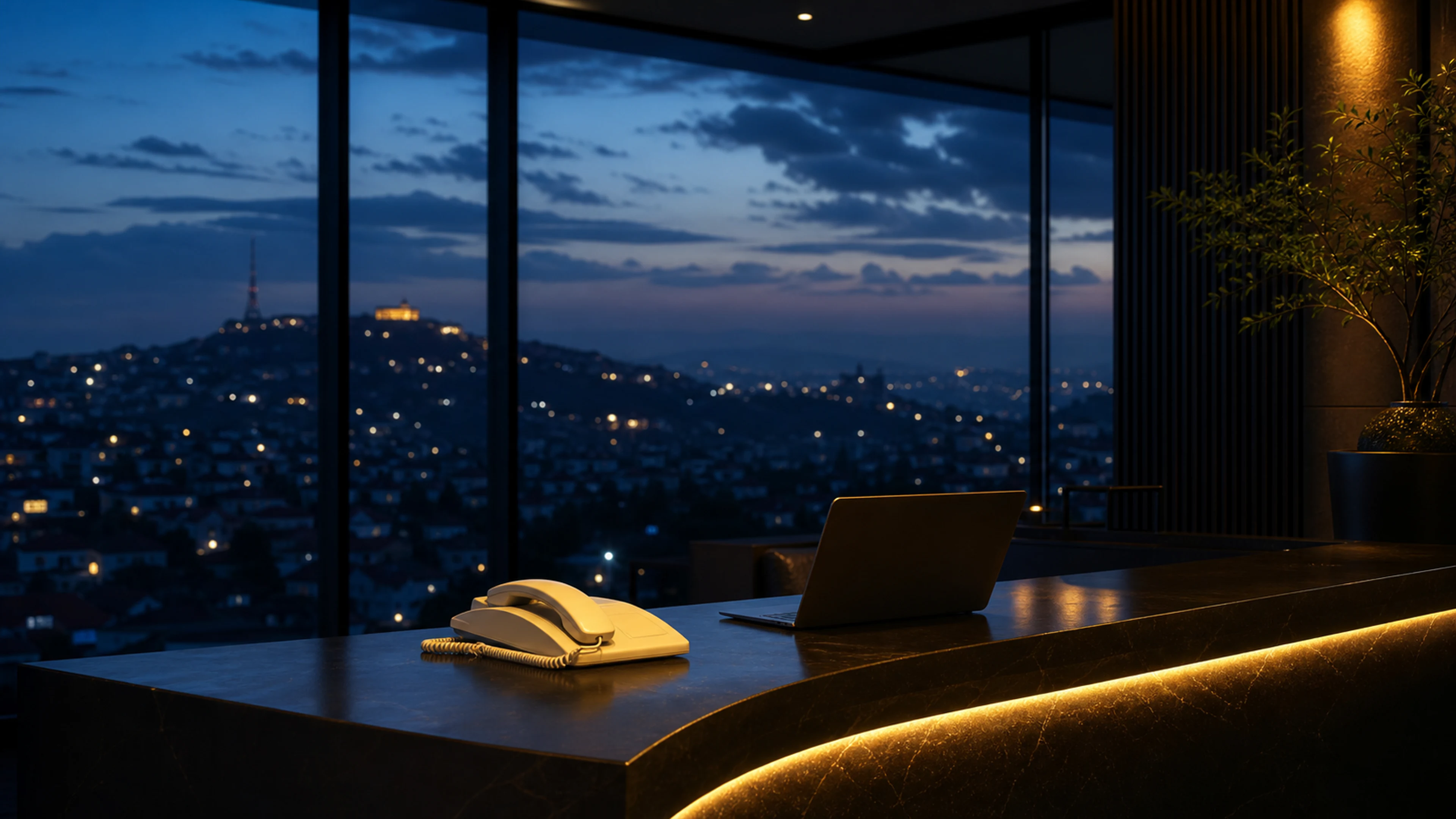 Espace de travail Automatium face aux lumières d'Antananarivo